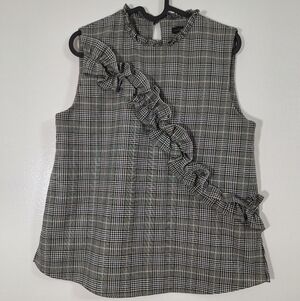 ZARA  Black and White Plaid Top with Ruffles